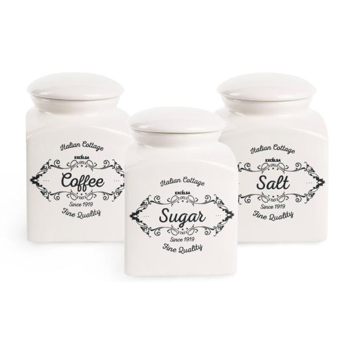 Set 3 barattoli con coperchio Excelsa – Fine Quality, Ceramica, Bianco