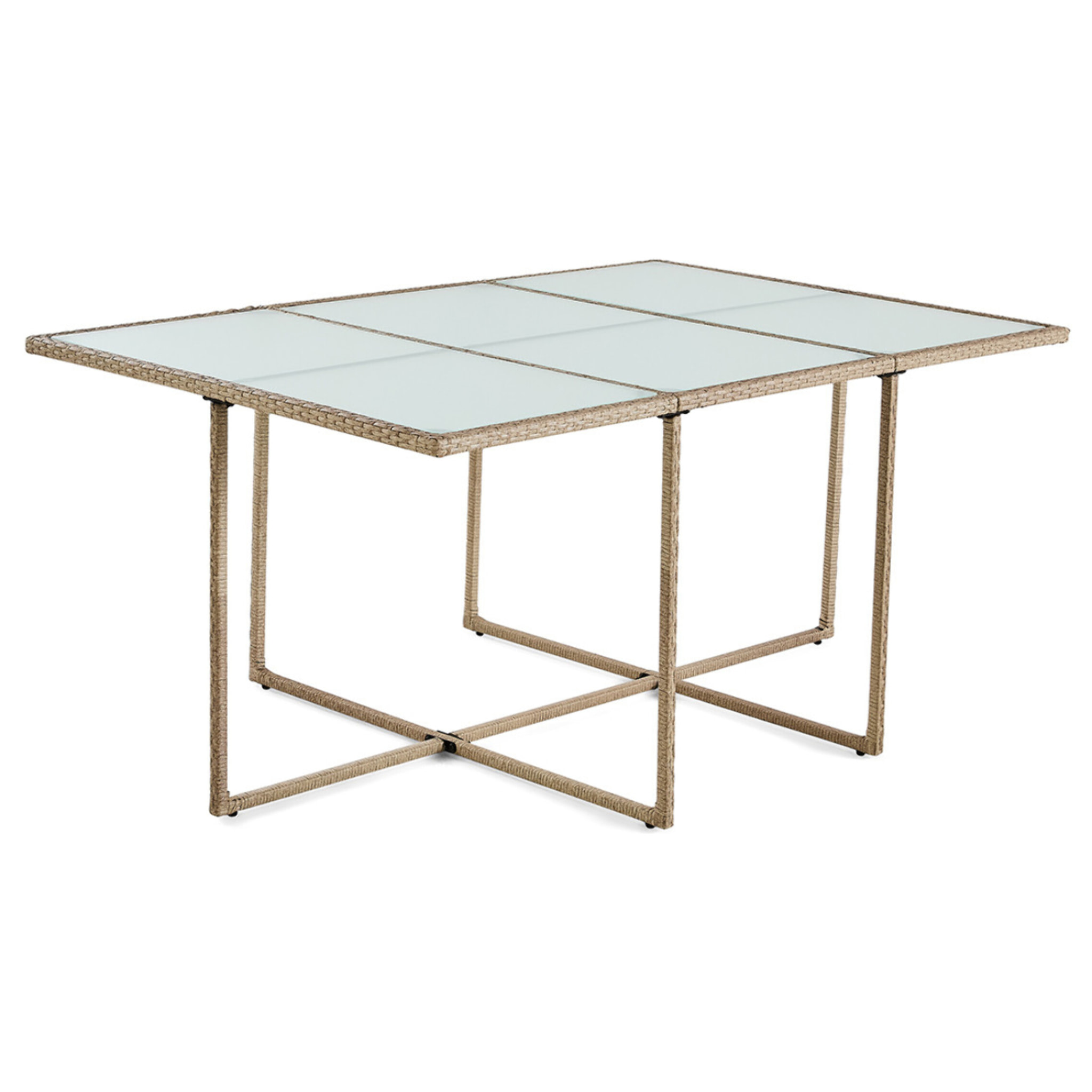 Fira - salon de jardin encastrable en résine tressée beige - 10 places - coussins beige + housse de protection - Beige