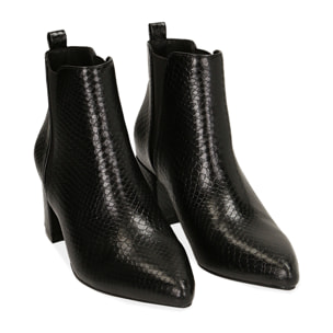 Ankle boots neri stampa vipera, tacco 6 cm