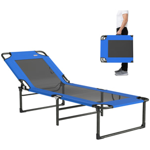 Tumbona Plegable, Tumbona Jardín Exterior con Respaldo Ajustable en 4 Posiciones, Asas de Transporte y Respaldo de Textilene, Carga 120 kg, para Terraza, Piscina, Playa, 175x58x68 cm, Azul