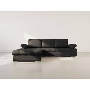 Bianca - Canapé d'angle gauche 4 places convertible avec coffre en tissu texturé - Noir