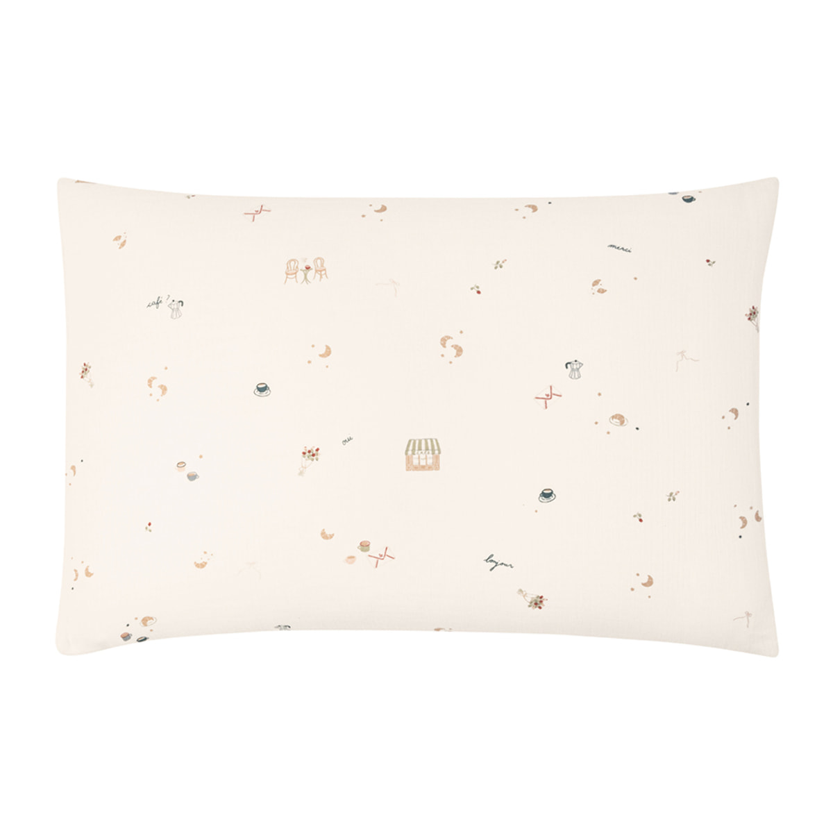 Taie d'oreiller imprimée en gaze de coton, BREAKFAST IN PARIS, Beige
