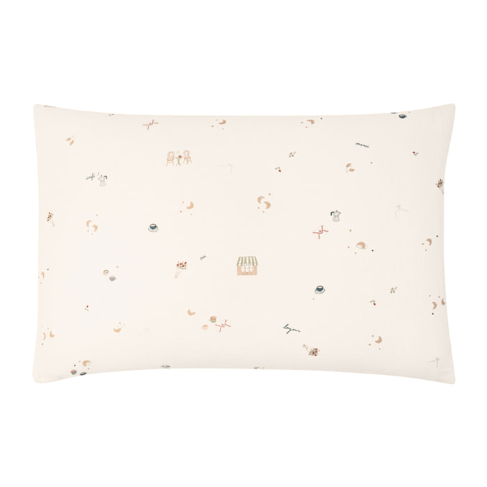 Taie d'oreiller imprimée en gaze de coton, BREAKFAST IN PARIS, Beige