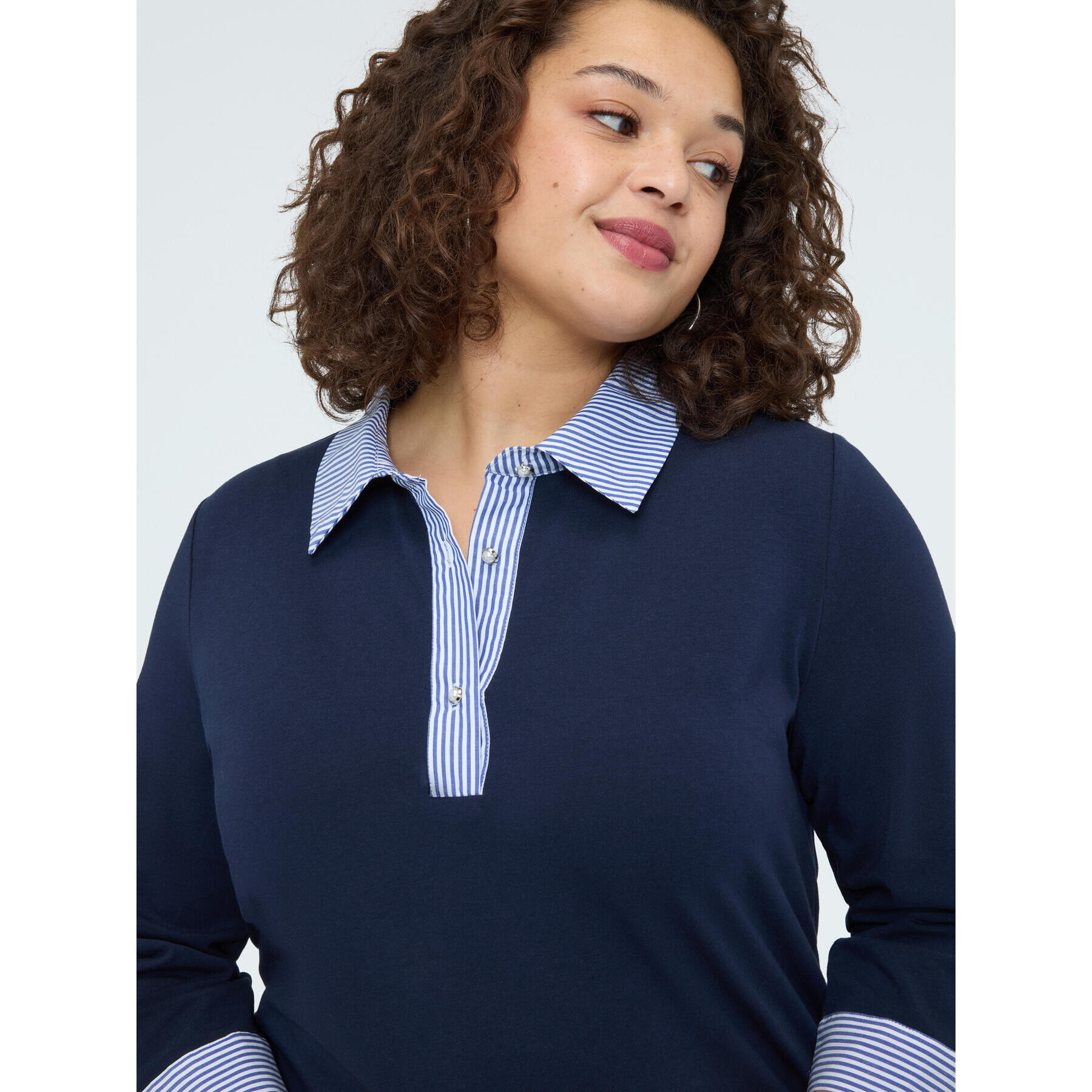 Fiorella Rubino - T-shirt bimaterica con collo polo - Blu