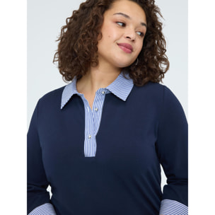 Fiorella Rubino - T-shirt bimaterica con collo polo - Blu