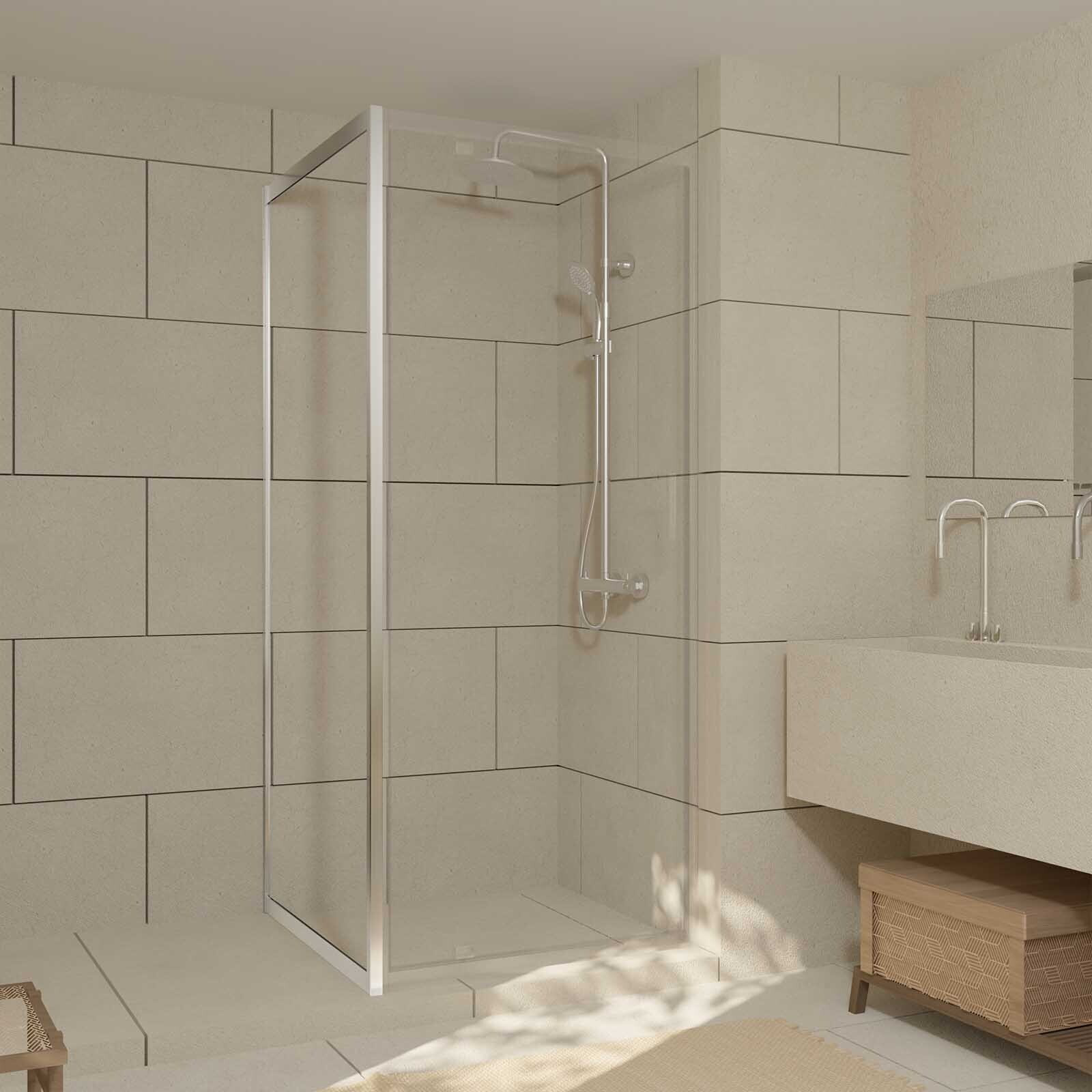 Retour pour Paroi pour douche - 80x200 cm - Profilés Chrome - verre transparent 6mm - CHROMED CRUSH
