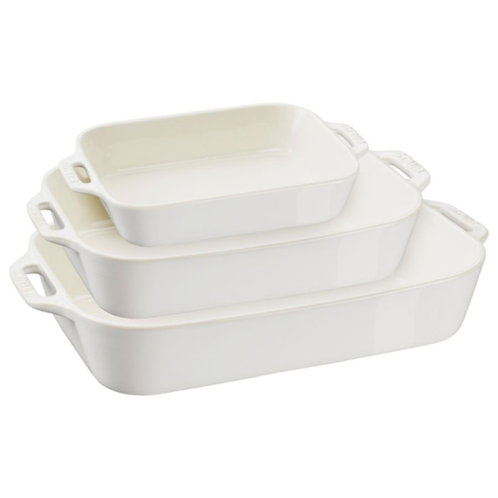 Set de Plats à Gratin, Céramique, 3 pièces (20x16 cm / 27x20 cm / 34x24 cm), Blanc Ivoire