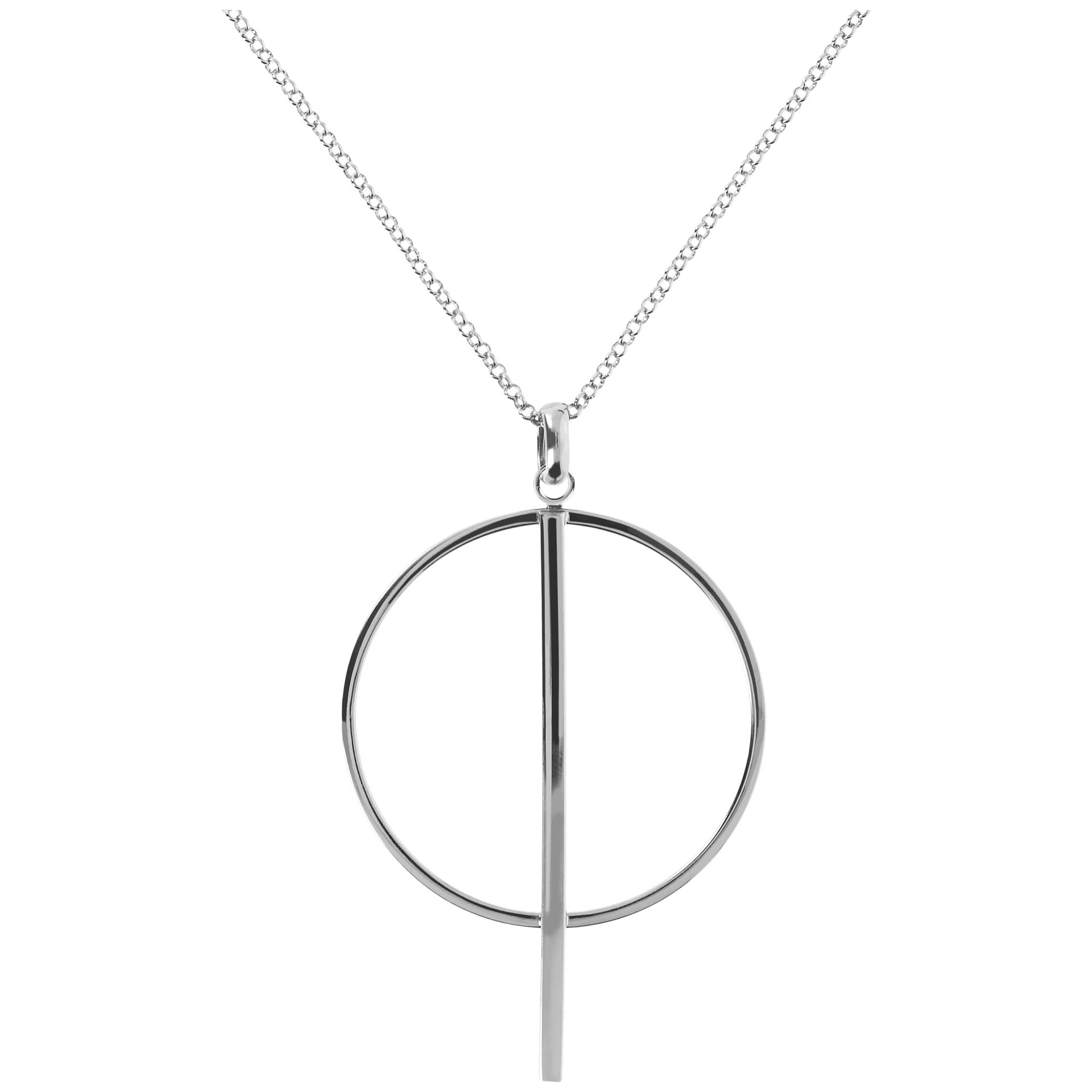 Collana Lunga Cerchio e Barretta Placcata Oro Bianco 18kt