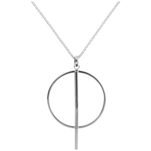 Collana Lunga Cerchio e Barretta Placcata Oro Bianco 18kt