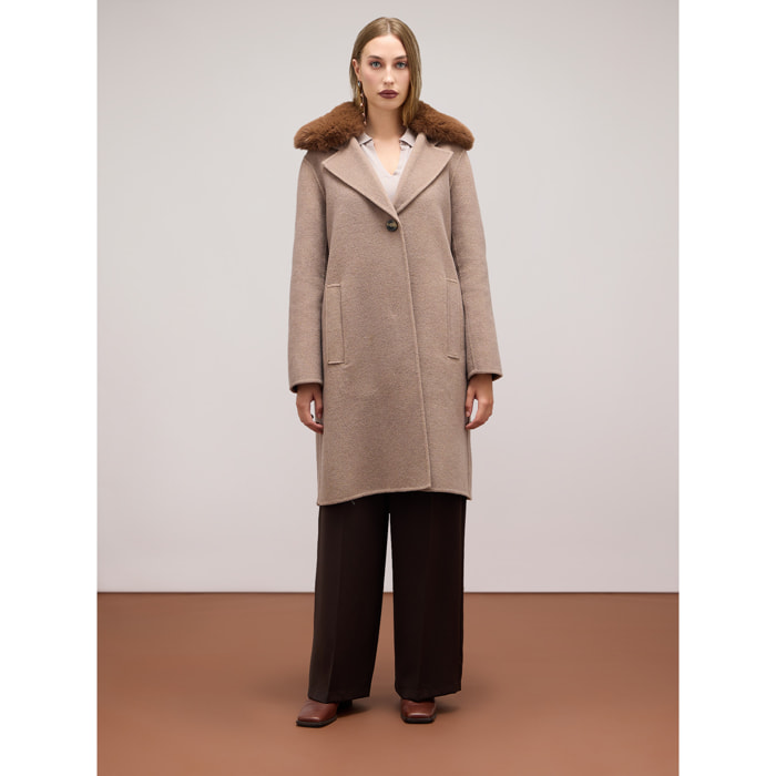 Oltre - Wool blend coat with detachable collar - Marrón