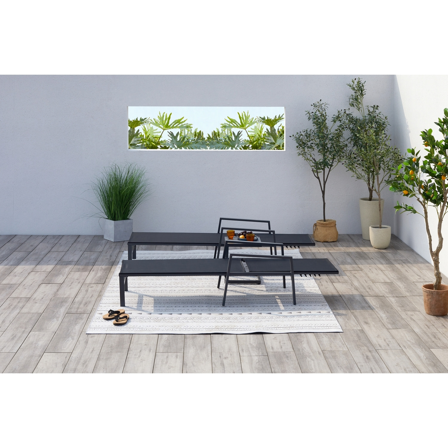 Lot de 2 transats et une table d'appoint noir SITGES