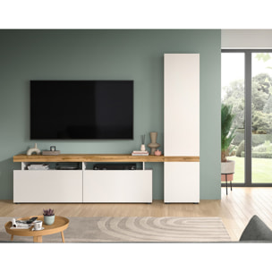 Olivier - meuble tv avec armoire - 3 portes - blanc et bois - 235x190 cm - Bois / Blanc