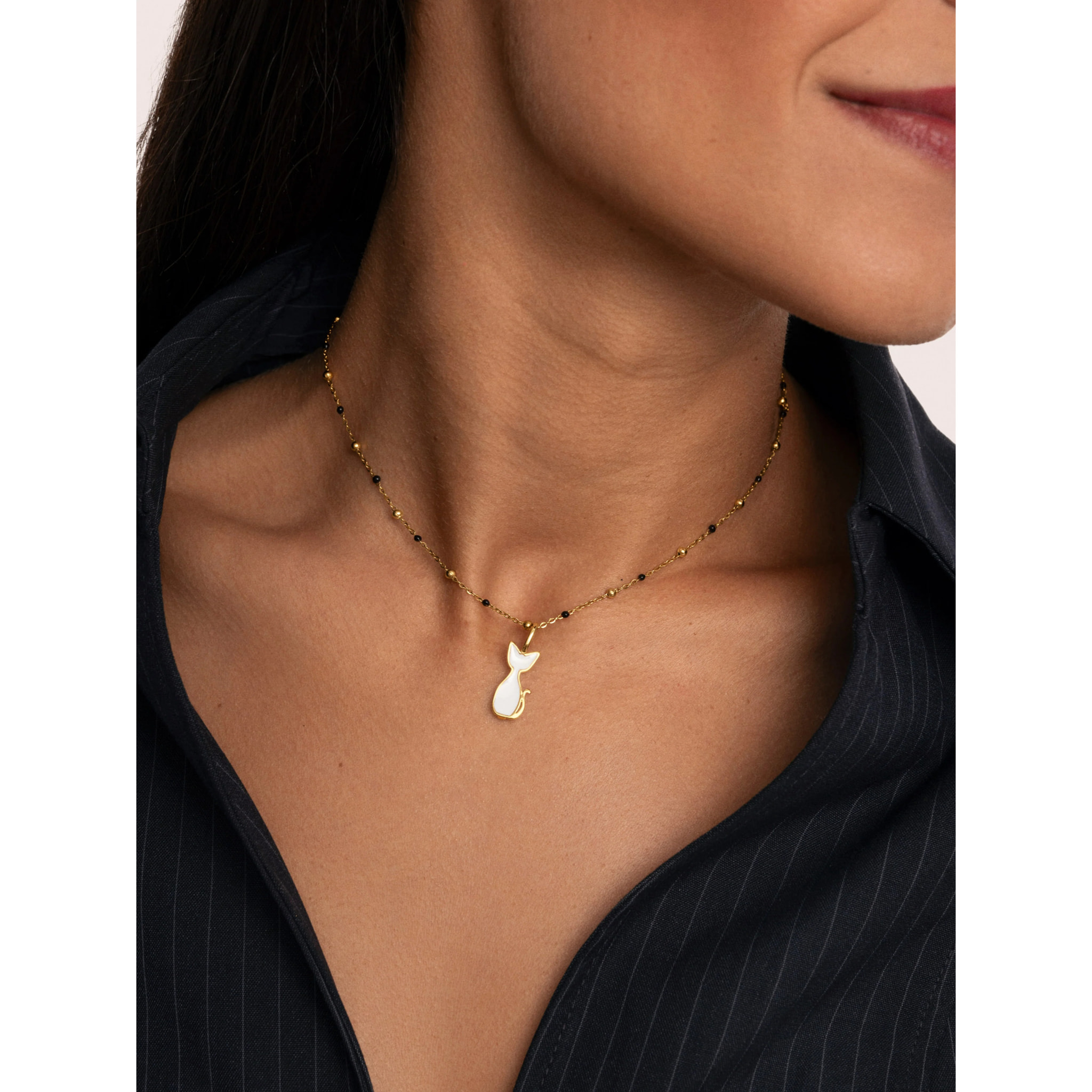 Charm Salem Cat Enamel White Placcato Oro