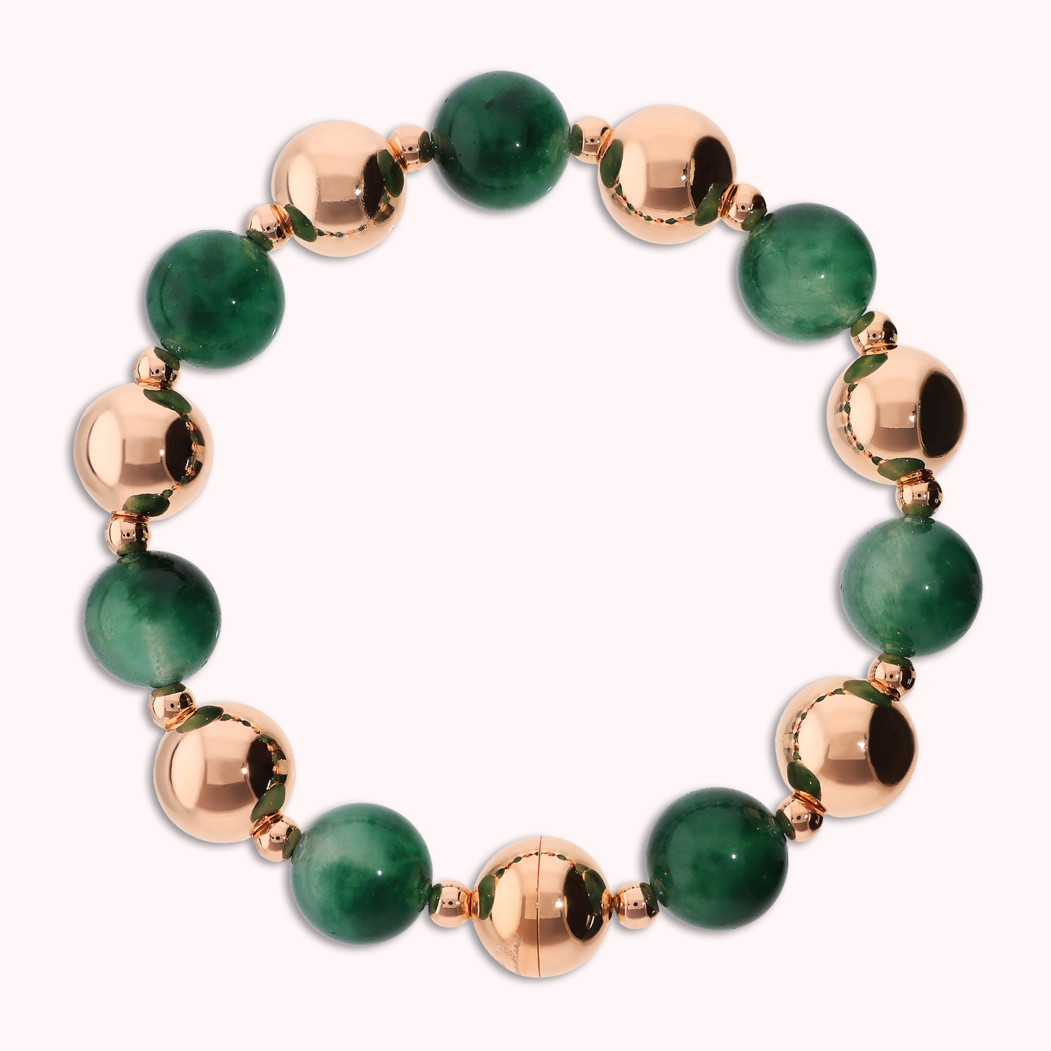 Bracciale con Bead Lucide e Pietre Naturali di Giada Verdi