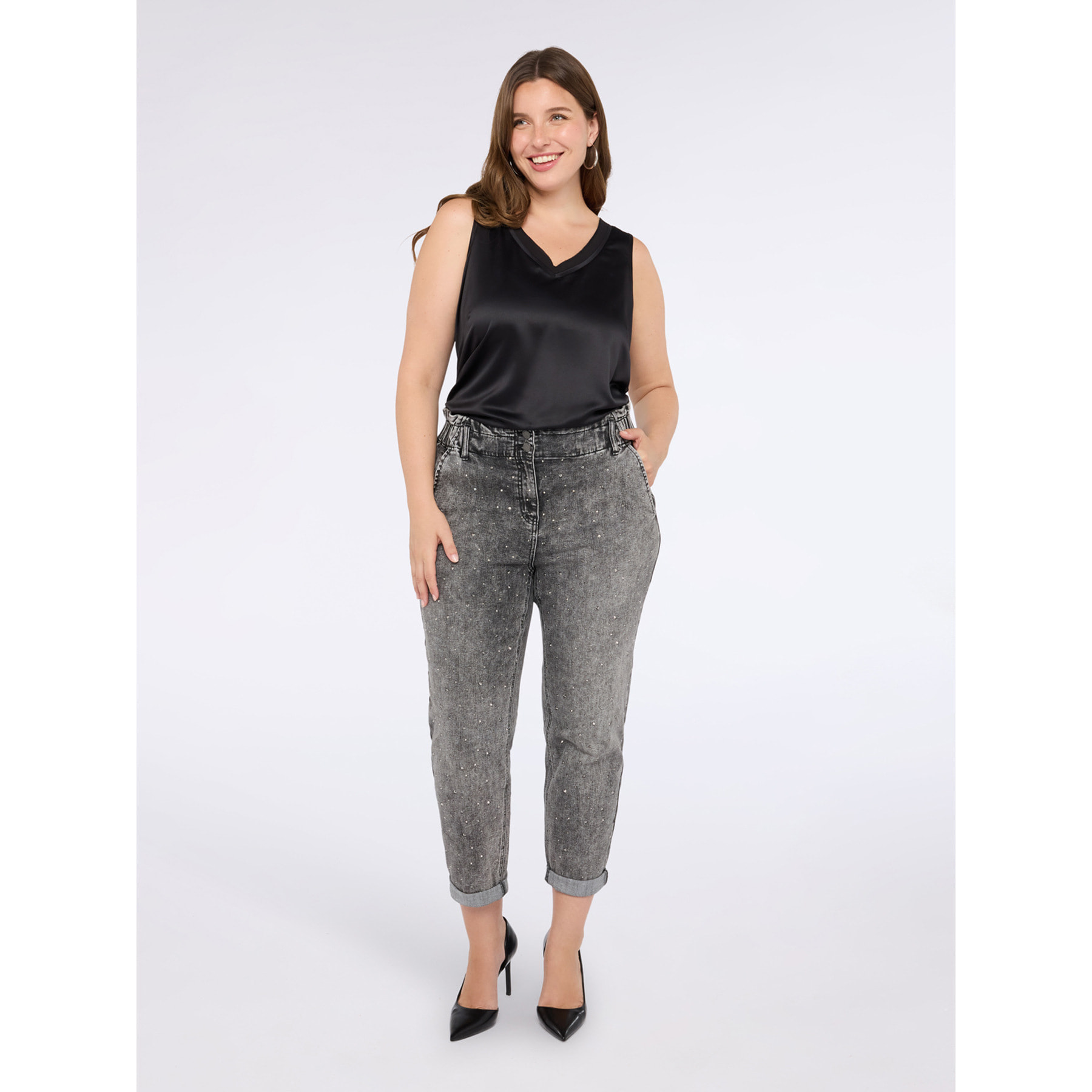 Fiorella Rubino - Top bimaterico con scollo a V - Nero