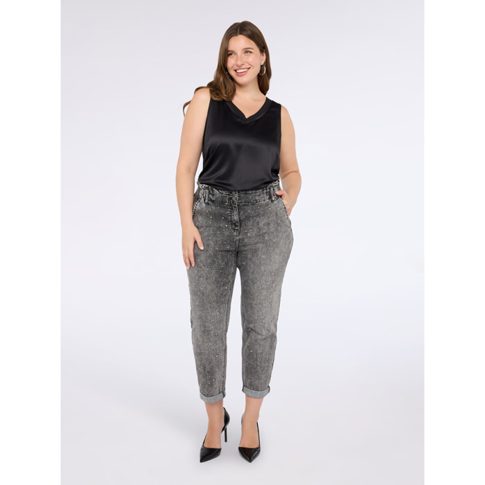 Fiorella Rubino - Top bimaterico con scollo a V - Nero