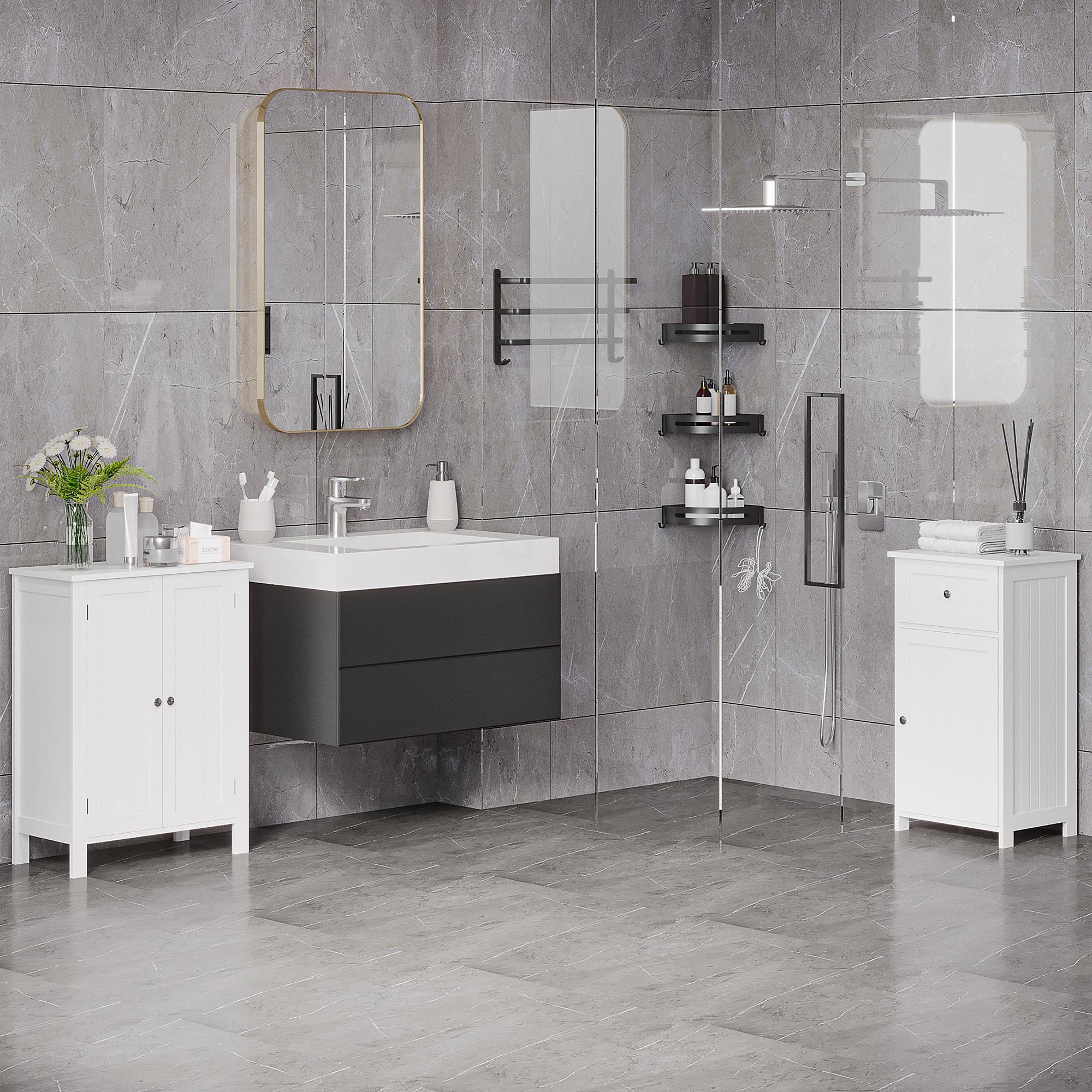 Armario de Baño con 2 Puertas y 2 Estantes Ajustables Interiores Mueble Auxiliar de Almacenaje para Salón Cocina Antivuelco 60x30x80 cm Blanco