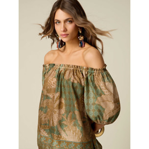 Oltre - Blusa off shoulders en muselina estampada - Verde