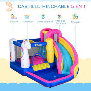 Castillo Hinchable Infantil con Tobogán Piscina Cama de Salto Inflador y Bolsa de Transporte 360x305x210 cm Multicolor