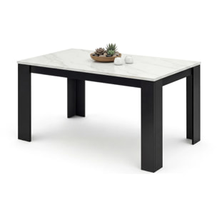 Mesa de comedor fija en negro mate y efecto mármol 140X80 cm Naya Negro Mate - Mármol Blanco Mate