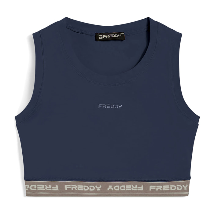 Top sportivo in heavy jersey stretch con elastico logato