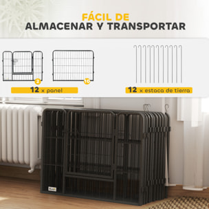 Parque para Perros de 12 Paneles Parque de Juegos de Bricolaje para Mascotas con 2 Puertas Corralito para Perros para Exterior Interior Acero 80x60 cm Negro