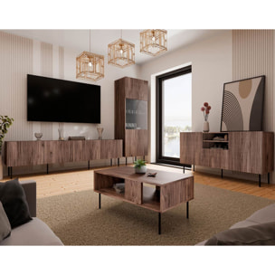 Franco - meuble tv - effet bois - 4 portes - 200 cm - Bois / Noir