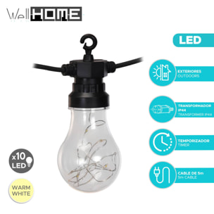 Guirnalda de 10 luces led blanca cálida con temporizador 450cm