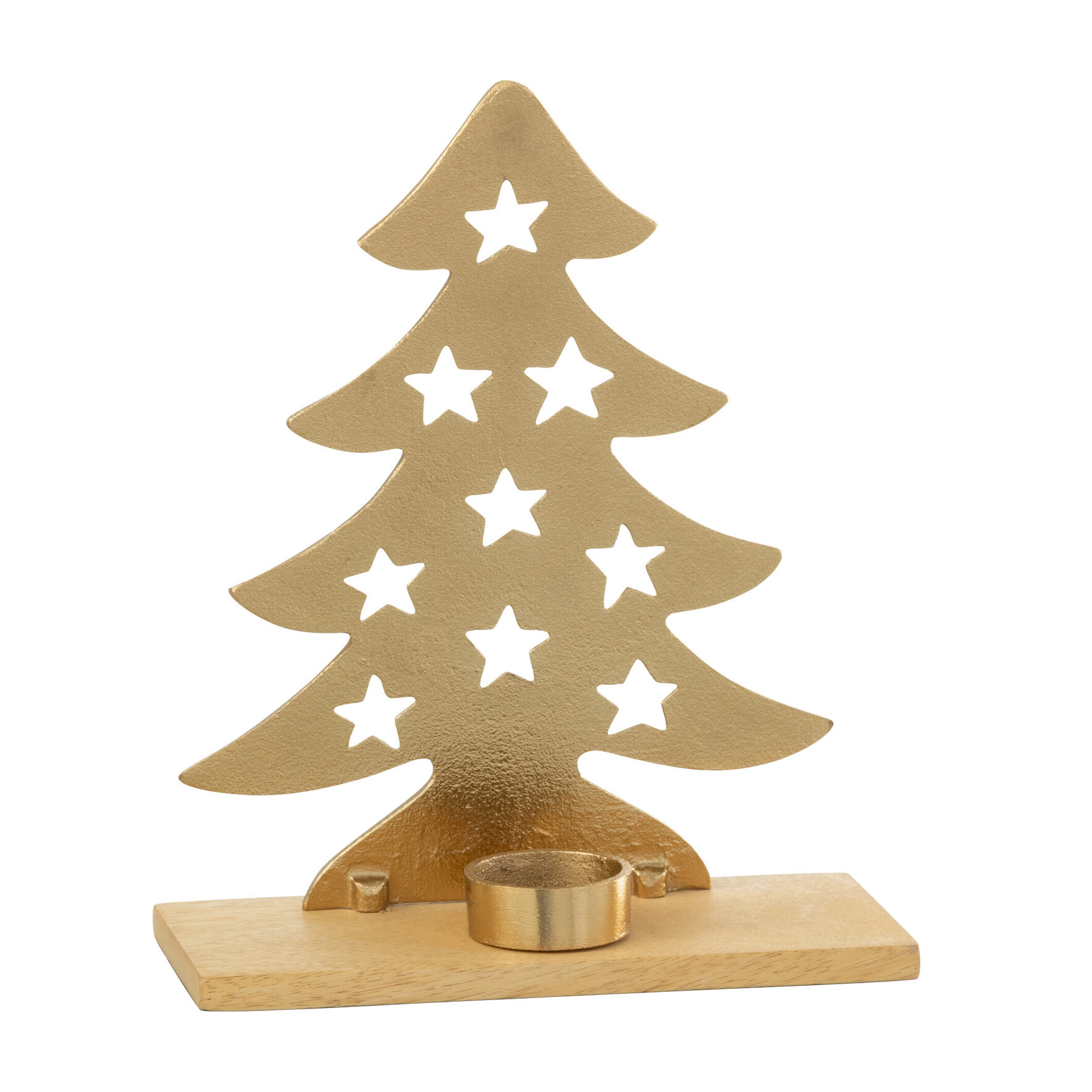 J-Line bougeoir Sapin de Noël  - aluminium/bois - naturel/or - large