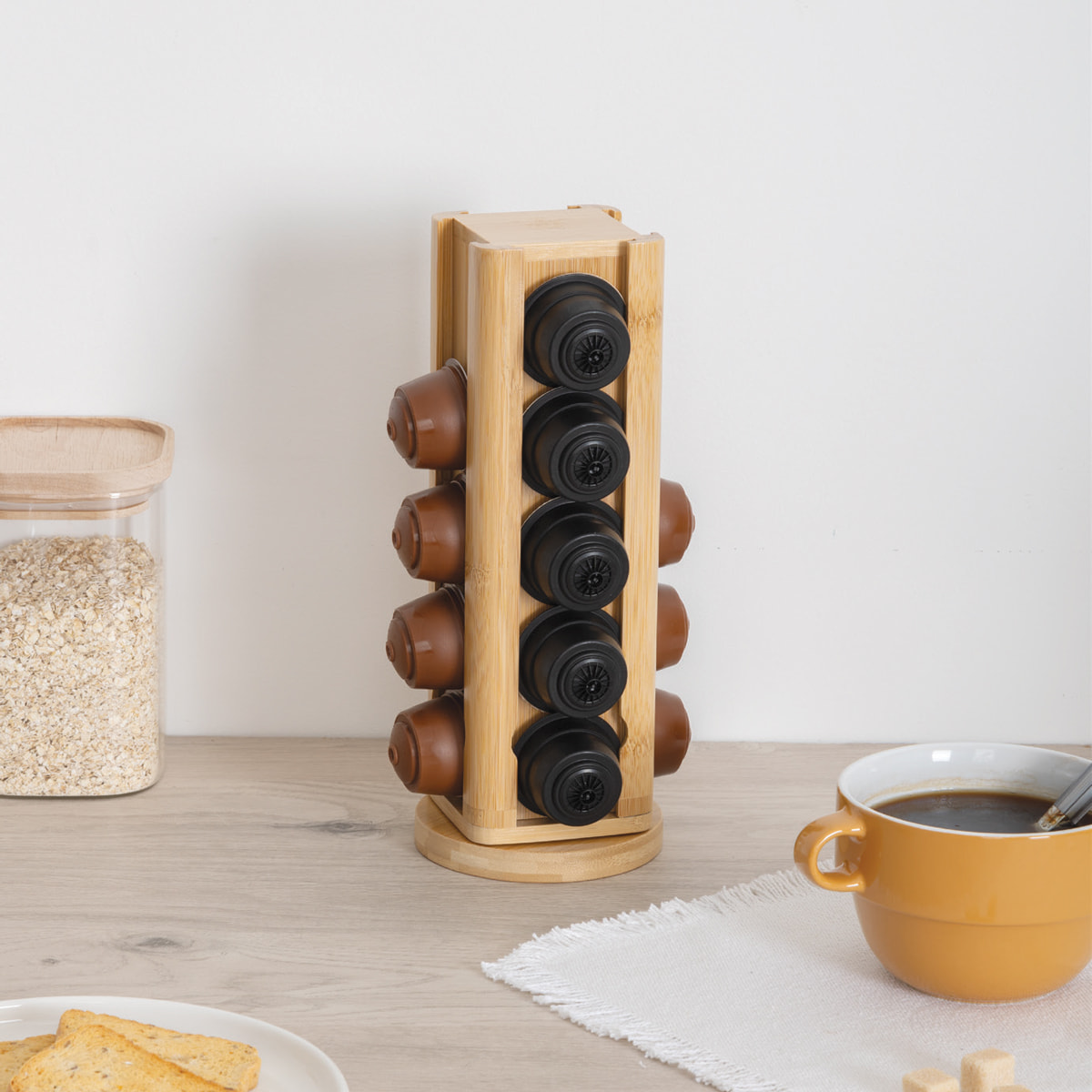 Porte-capsules rotatif en bambou