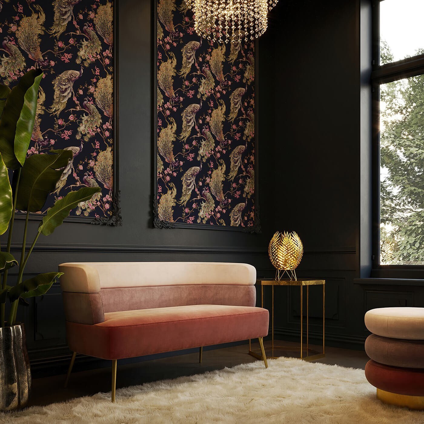 Canapé Sandwich 2 places velours rose Kare Design