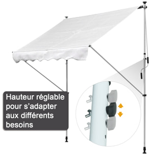 Store banne manuel rétractable 2L x 1,5l x 1,7-2,8H m inclinaison réglable installation rapide métal alu polyester blanc