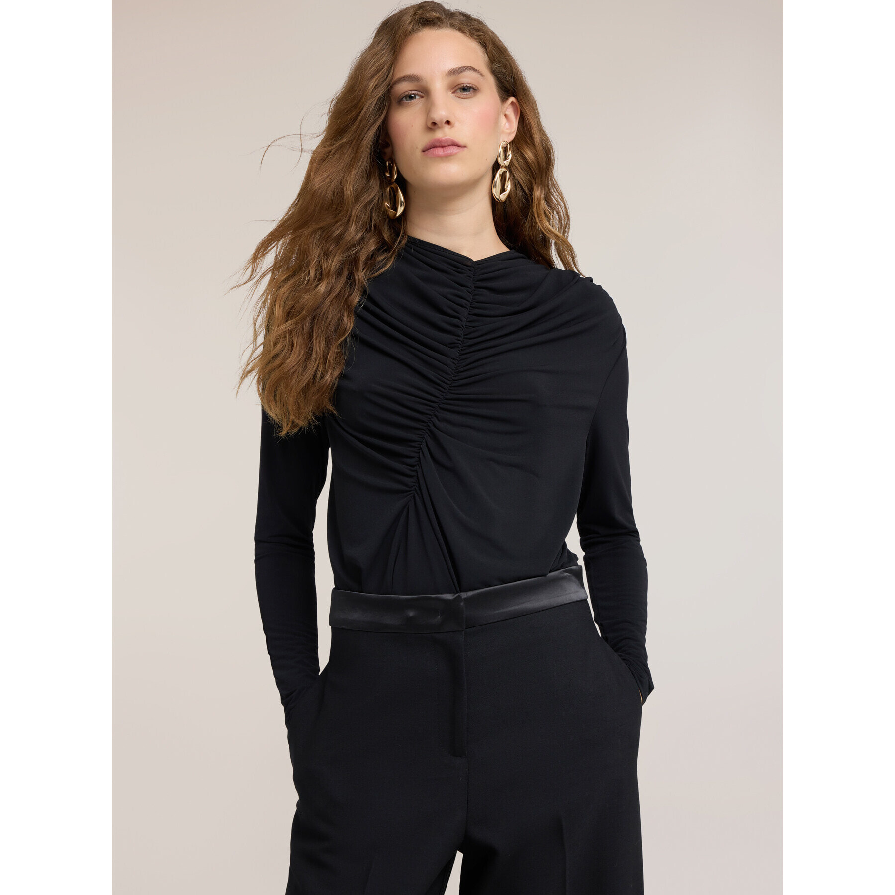 Motivi - Body con drappeggio e maniche lunghe - Nero