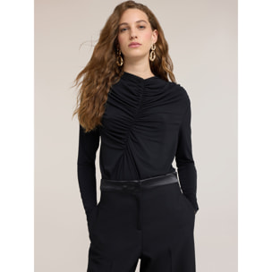 Motivi - Body con drappeggio e maniche lunghe - Nero
