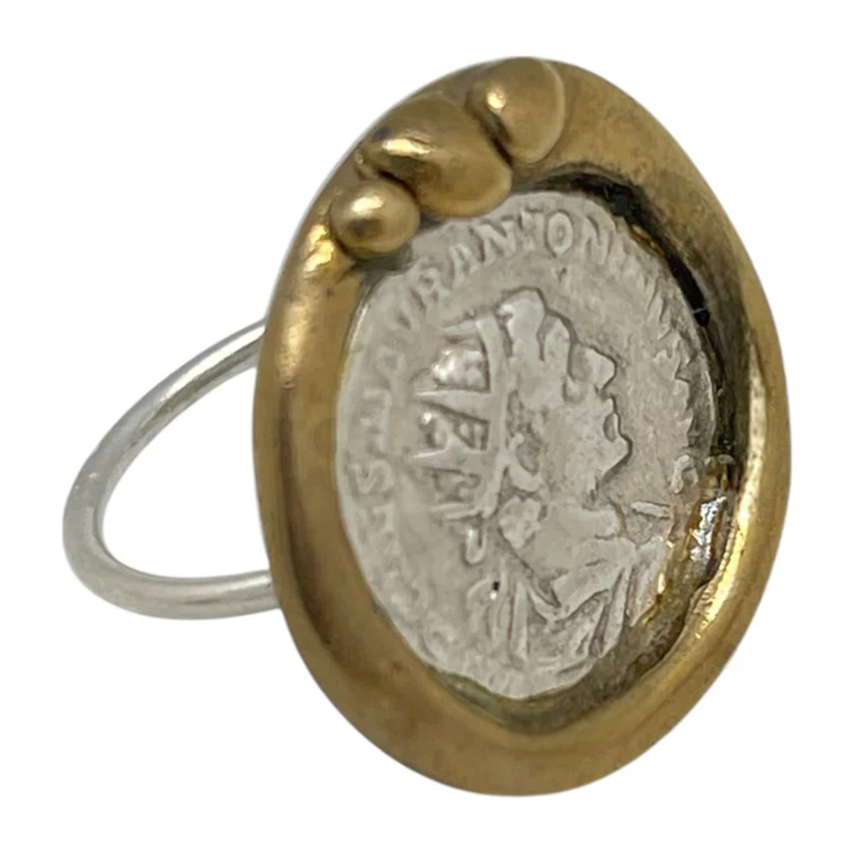 Anillo moneda mix vintage dorado-latón y plata chapado 10µ