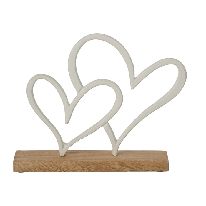 J-Line Cœur sur base double - aluminium - blanc/naturel