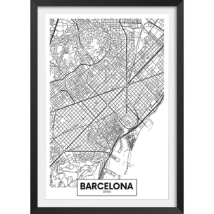Affiche graphique barcelona spain Affiche + cadre en bois - Noir