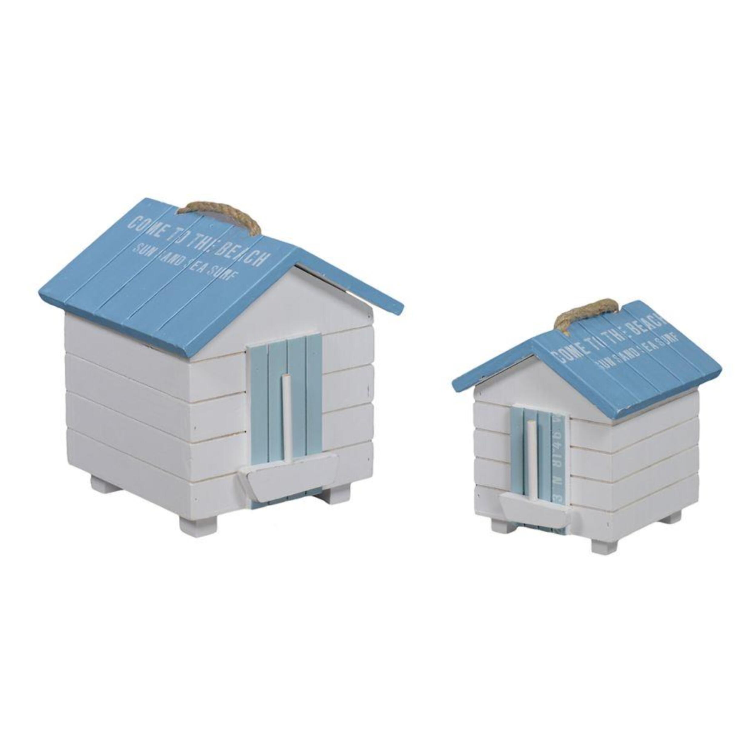 Set di 2 scatole in legno mare bianco/azzurro cabina cm16,5x16h18