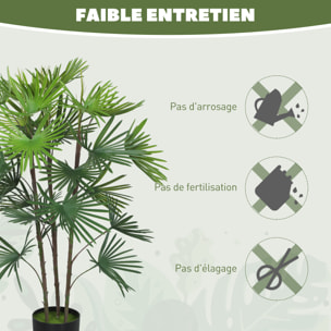 Palmier artificiel - plante artificielle H.90cm - 3 pieds 24 feuilles grand réalisme - pot inclus