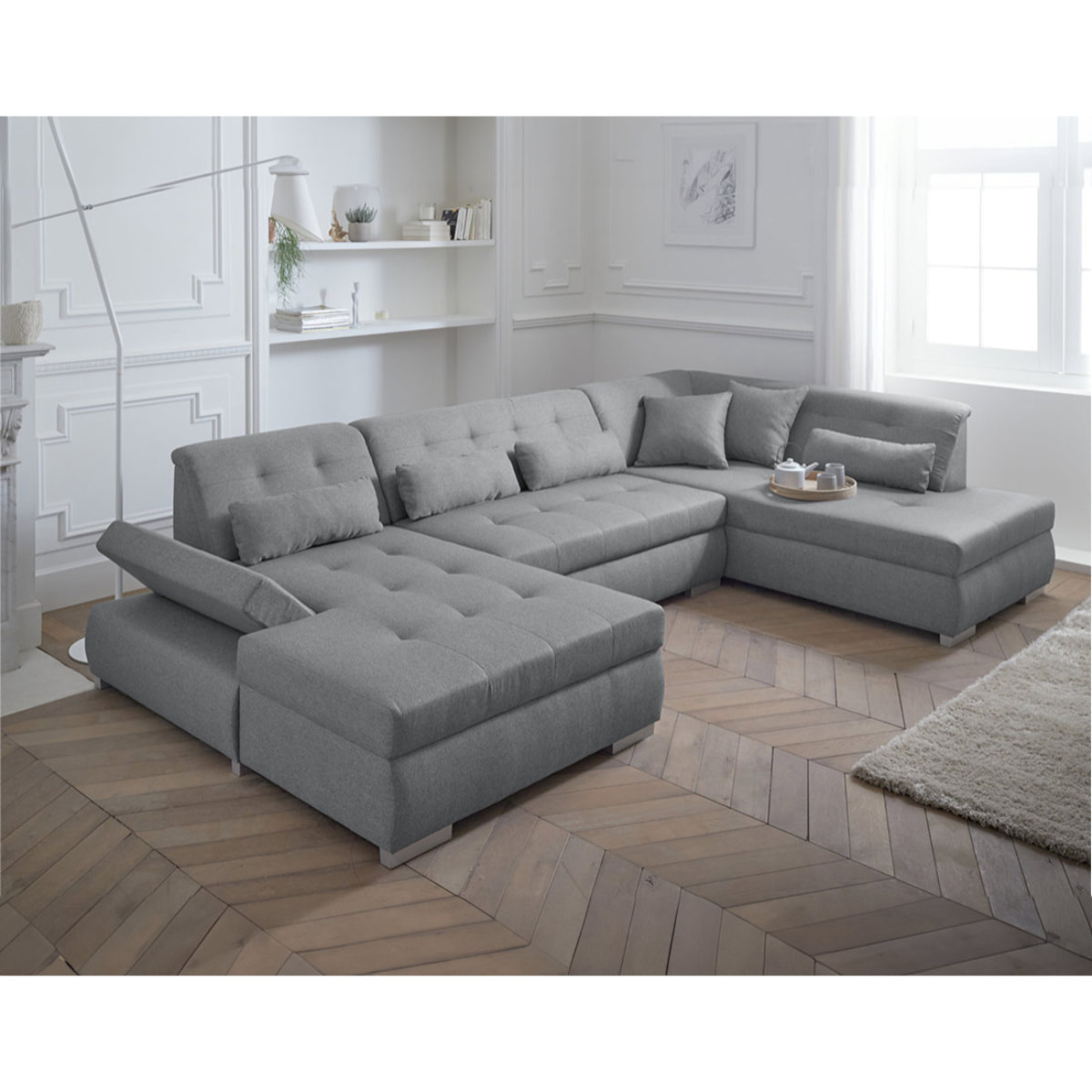 Vermont - canapé panoramique d'angle droit - 7 places - XXL - Gris clair