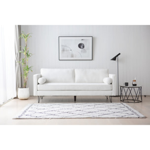 Canapé 3 places blanc bouclette et pieds métal SUN