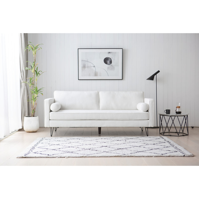 Canapé 3 places blanc bouclette et pieds métal SUN