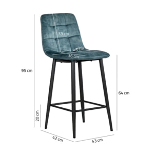 Chaise de bar capitonnée en velours - HERBY