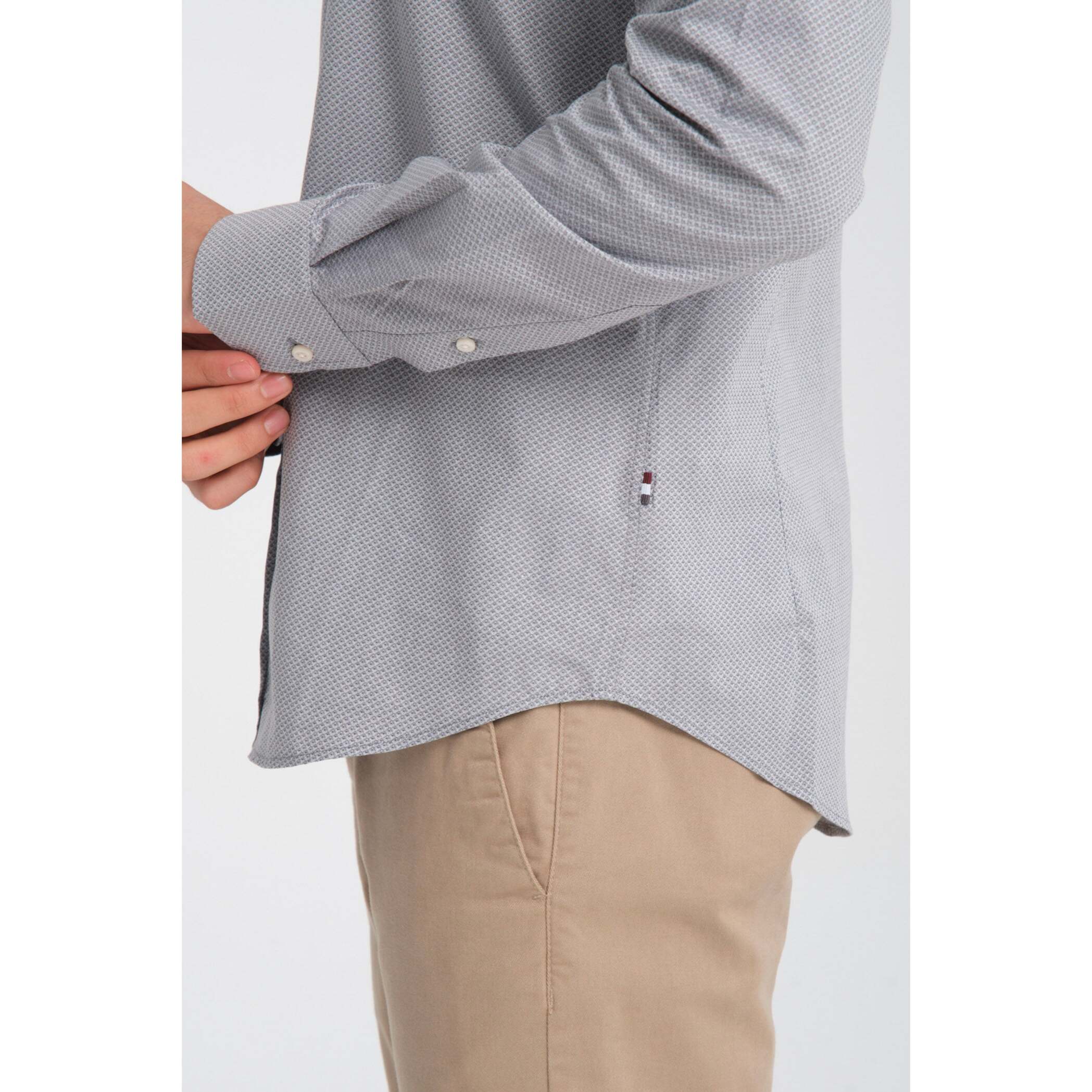 camicia uomo 1 bottone button down slim Jacquard Fantasia Grigio/Bianco