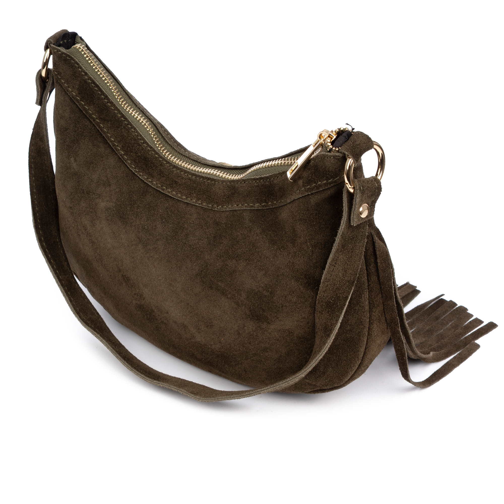 Barlassina borsa a tracolla Donna. Pelle scamosciata autentica, con frange.