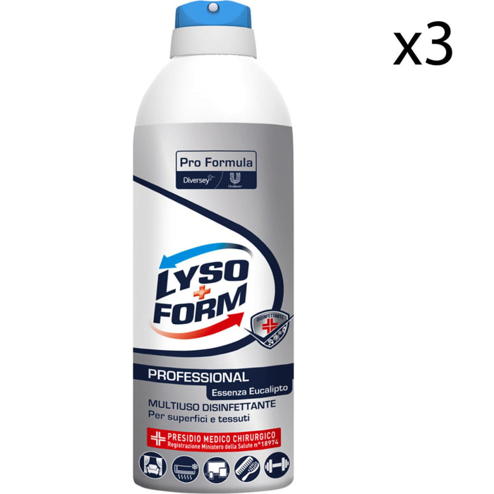 3x Lysoform Professional Multiuso Spray Disinfettante Fragranza Eucalipto Presidio Medico Chirurgico - 3 Flaconi da 400ml