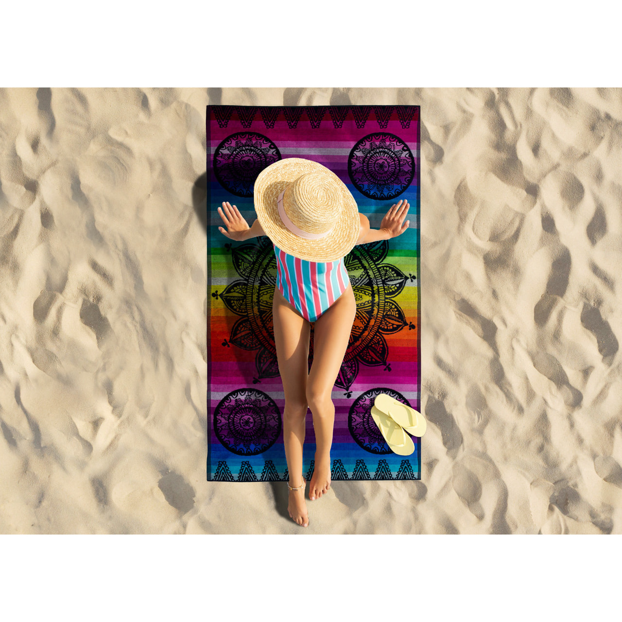 Telo Mare Spugna Jacquard Spiaggia Disegno Dehli