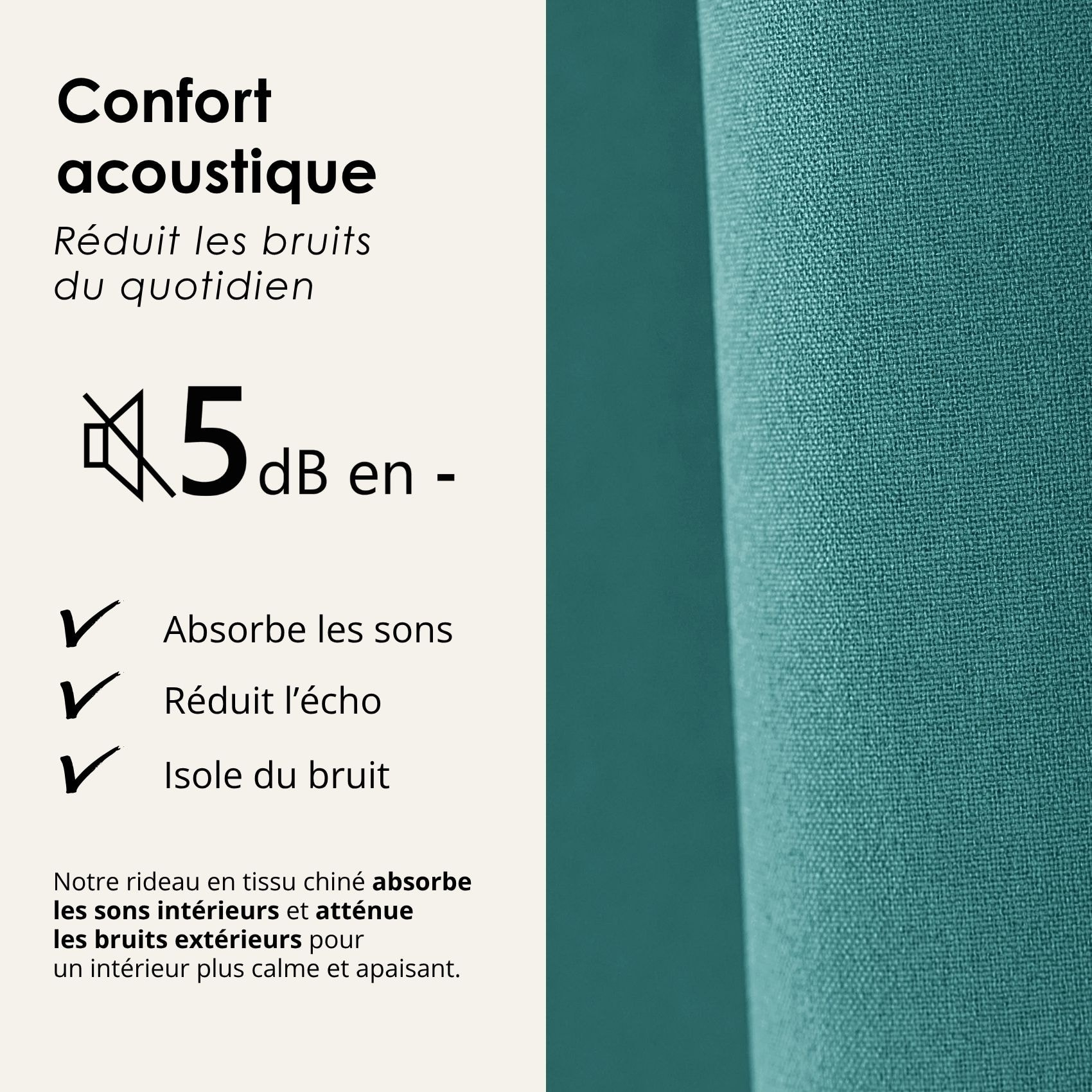 Rideau 100% occultant thermique phonique chiné - Turquoise
