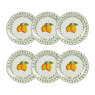 Lot de 6 assiettes à dessert 20cm en porcelaine à imprimé citron LEMON