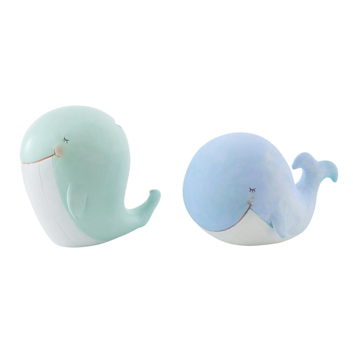 J-Line Tirelire Baleine - polyrésine - bleu clair/vert clair - large - 2 pièces